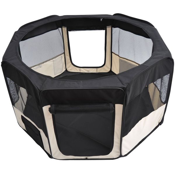 Taupe Shadow PawHut 49.2-inch soft pet playpen folding tent for puppies, cats, and small dogs with breathable fabric and secure design.