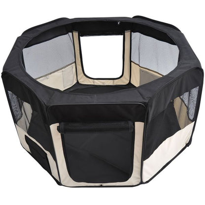 Taupe Shadow PawHut 49.2-inch soft pet playpen folding tent for puppies, cats, and small dogs with breathable fabric and secure design.