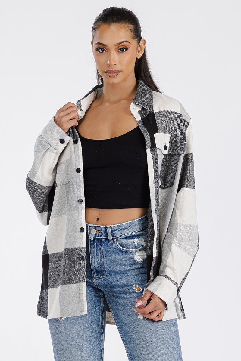 Lime Milo Boyfriend oversized soft flannel shacket in plaid, casual jacket for men, with a relaxed fit and button-front design.