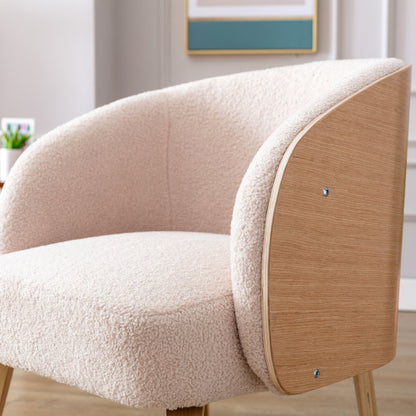 Teal Simba lamb-hair upholstered accent chair with wooden legs, perfect for living room or bedroom decor.