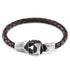 Cacao brown Alderney silver and braided leather bracelet by Magenta Sooty, featuring silver accents and a woven leather band.