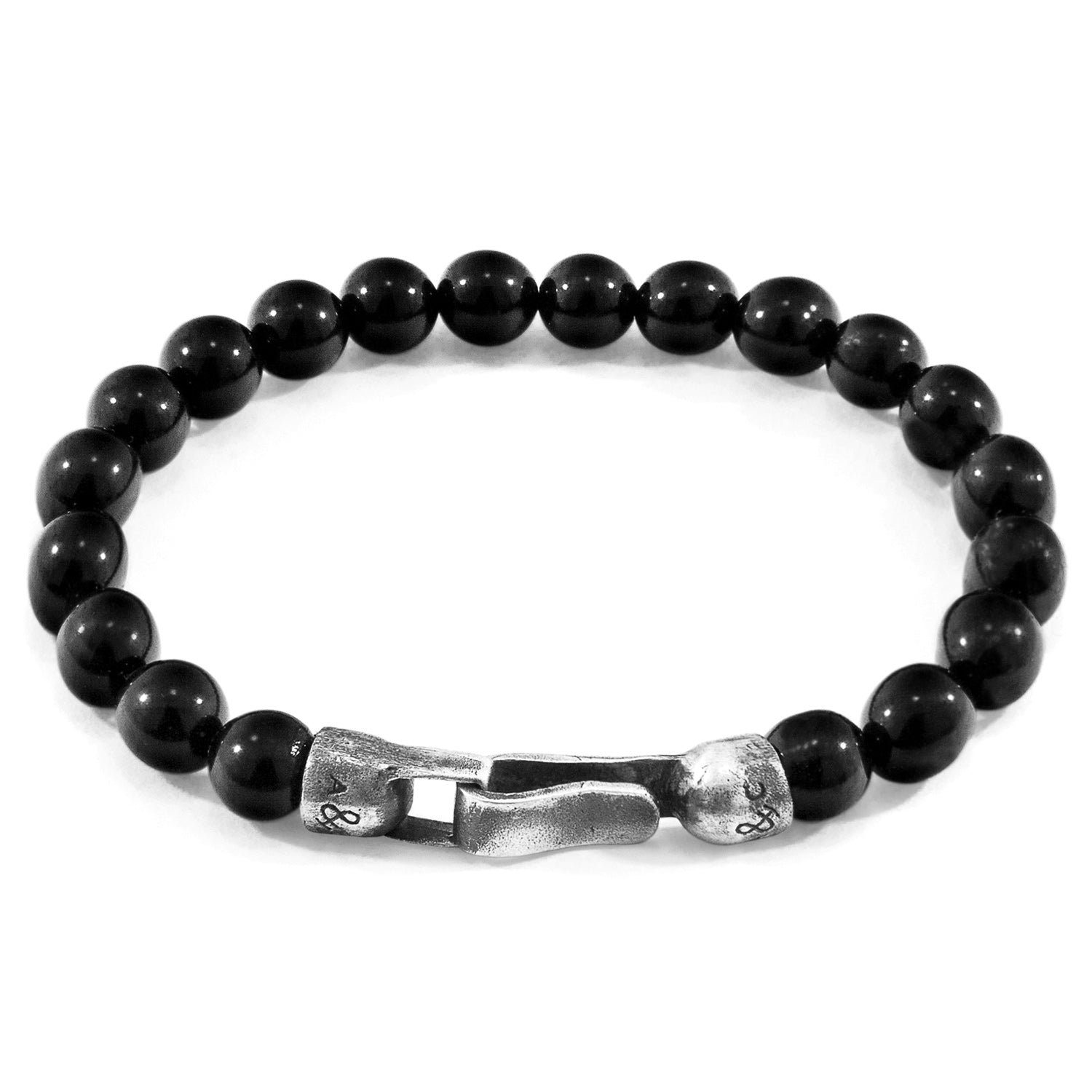 Black Onyx Nachi Silver and Stone Beaded Bracelet featuring black onyx beads, silver accents, and intricate stone details.
