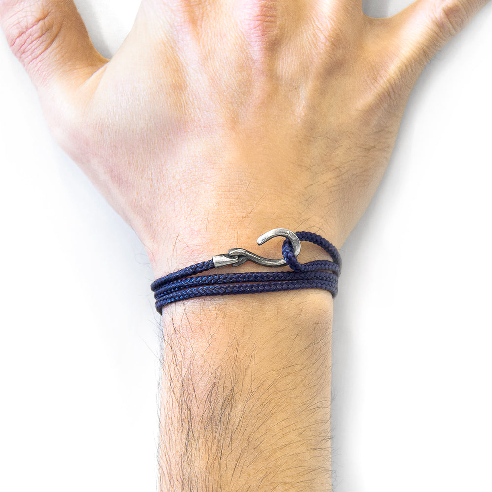 Navy blue Heysham silver and rope bracelet by Magenta Sooty, featuring silver accents and nautical rope design.