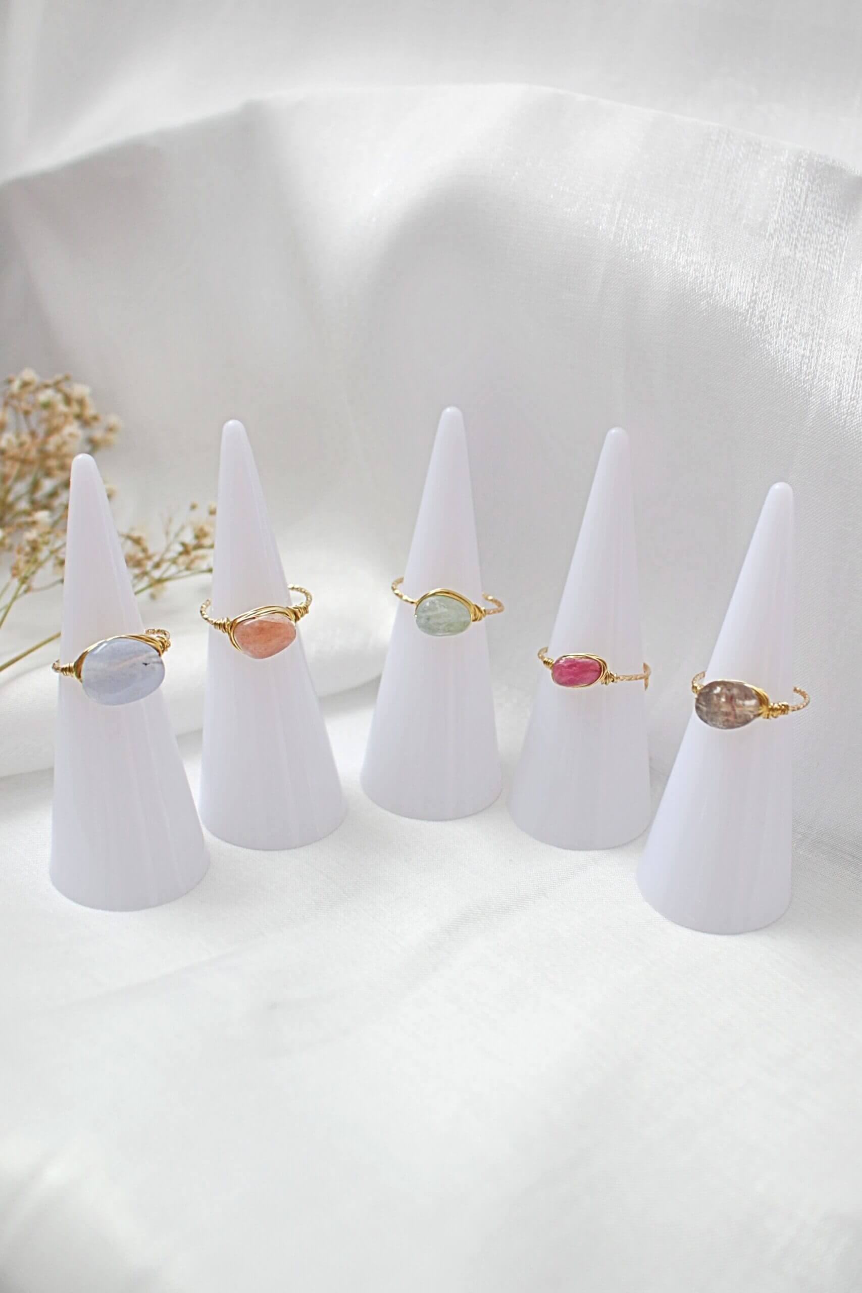 18K natural crystal solitaire ring by Ultramarine Birch featuring hand-wired design and elegant gemstone setting.