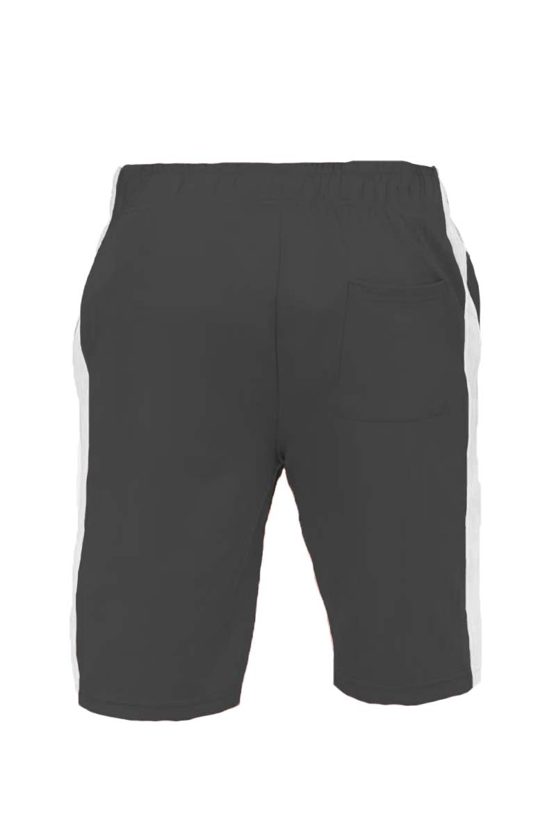 Lime Milo Single Stripe Shorts in blue and white with an elastic waistband and relaxed fit, shown on a model.