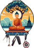 Wooden key holder featuring a meditating Gautam Buddha print by Silver Sunflower, ideal for home and garden decor.