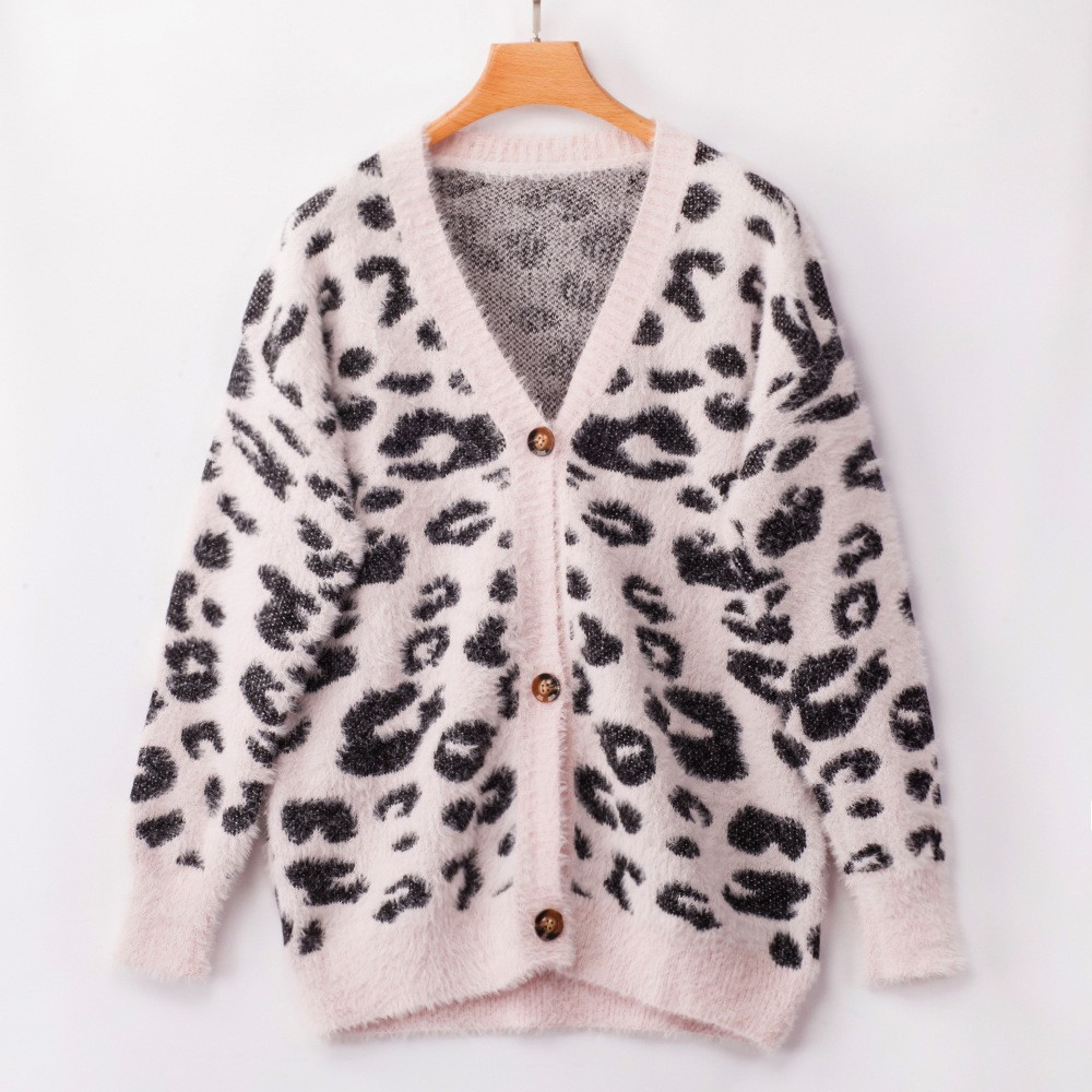 Carmine Juneberry leopard print long sleeve small cardigan sweater with button details, stylish and cozy for casual wear