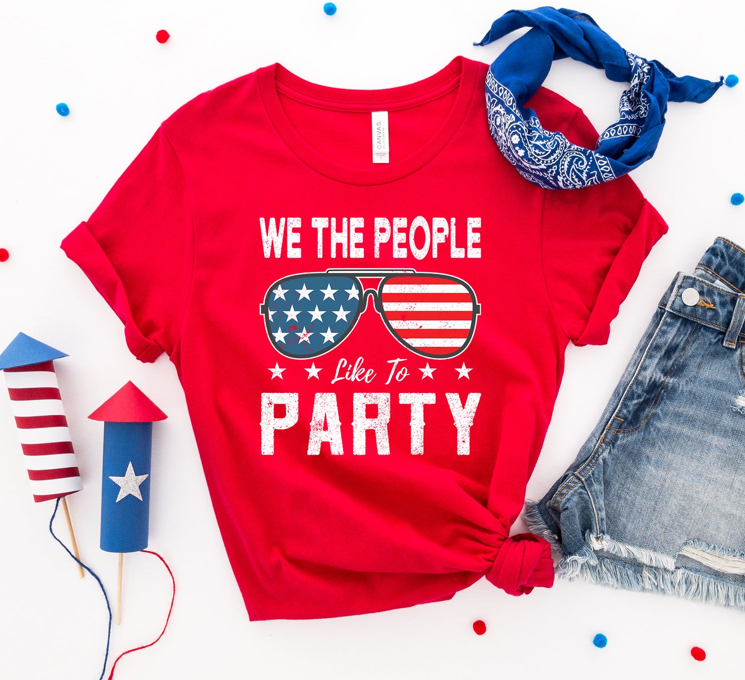 Agate "We the People Like to Party" T-shirt with bold printed slogan, casual fit, and comfortable cotton fabric.