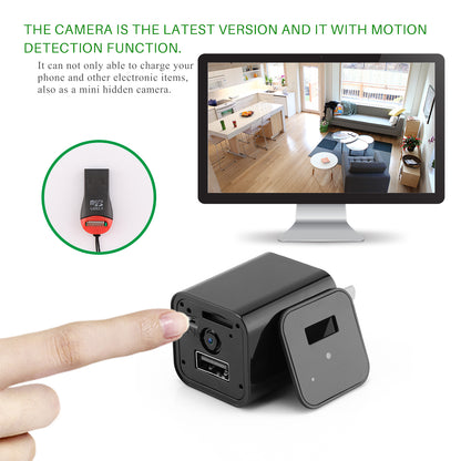 Teal Simba HD 1080P hidden camera USB charger for home security, showing a sleek black USB charger with camera lens and ports.