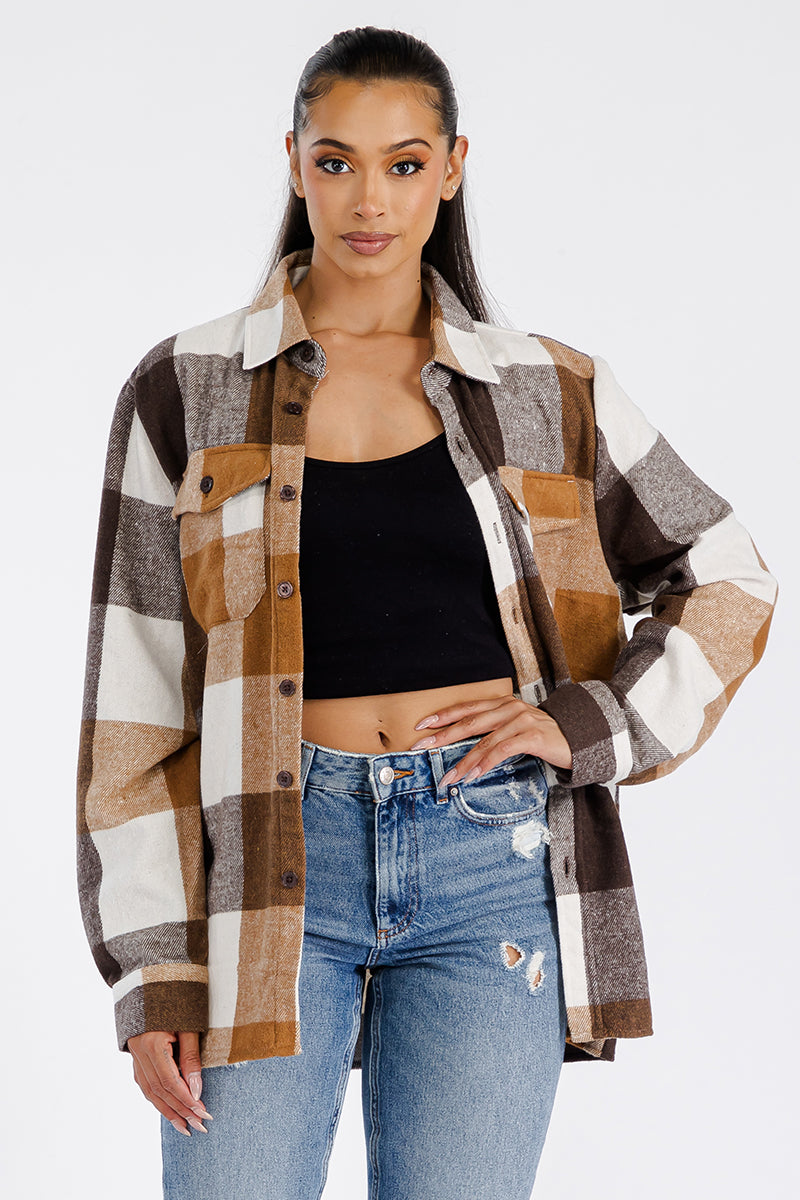 Lime Milo boyfriend oversized soft flannel shacket, cozy jacket with button front and plaid pattern, casual outerwear for men and women.