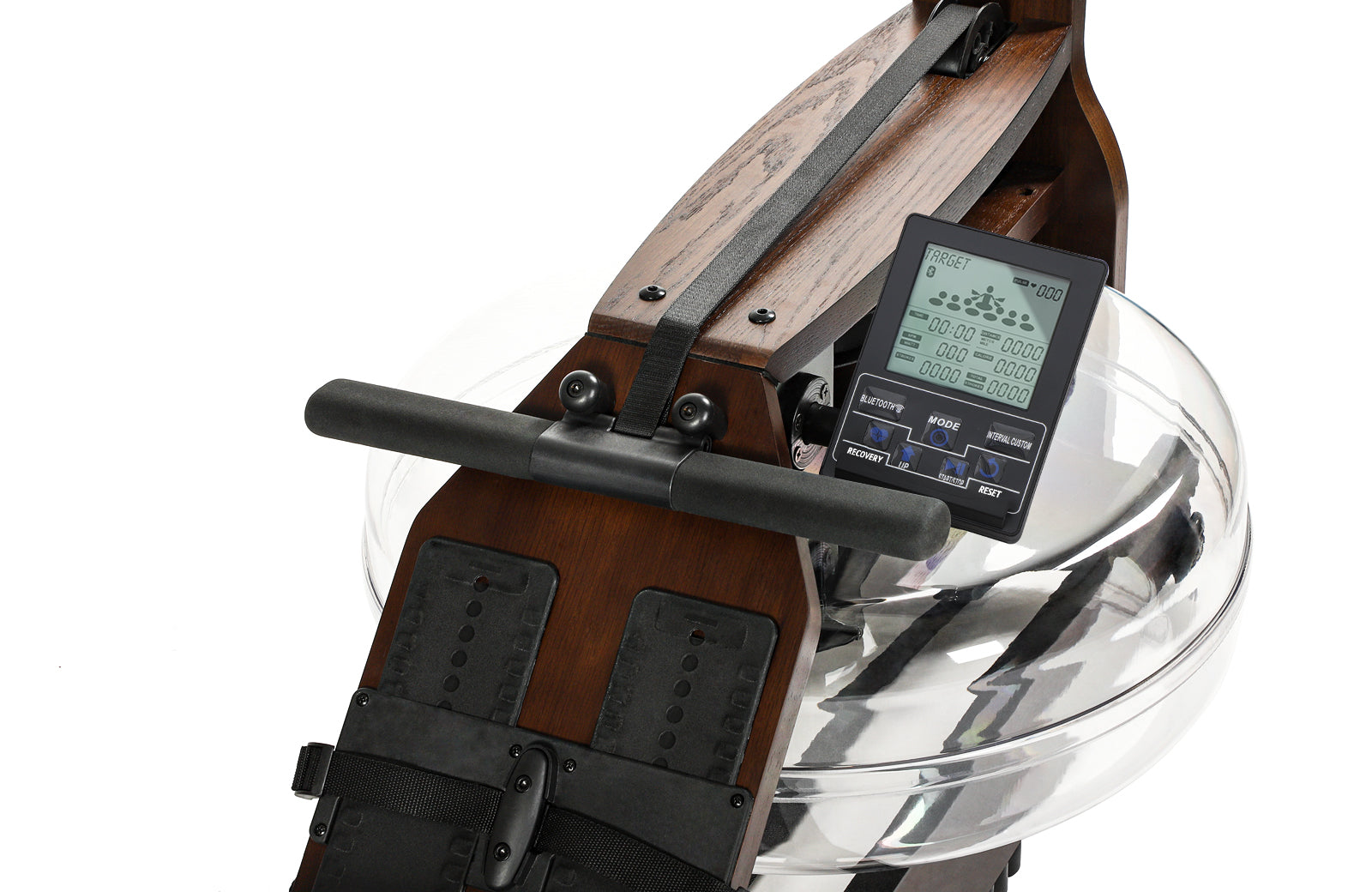 Topiom rowing machine for home use by Olive Nyx featuring solid wood construction and TM3 monitor, ideal for full-body exercise.
