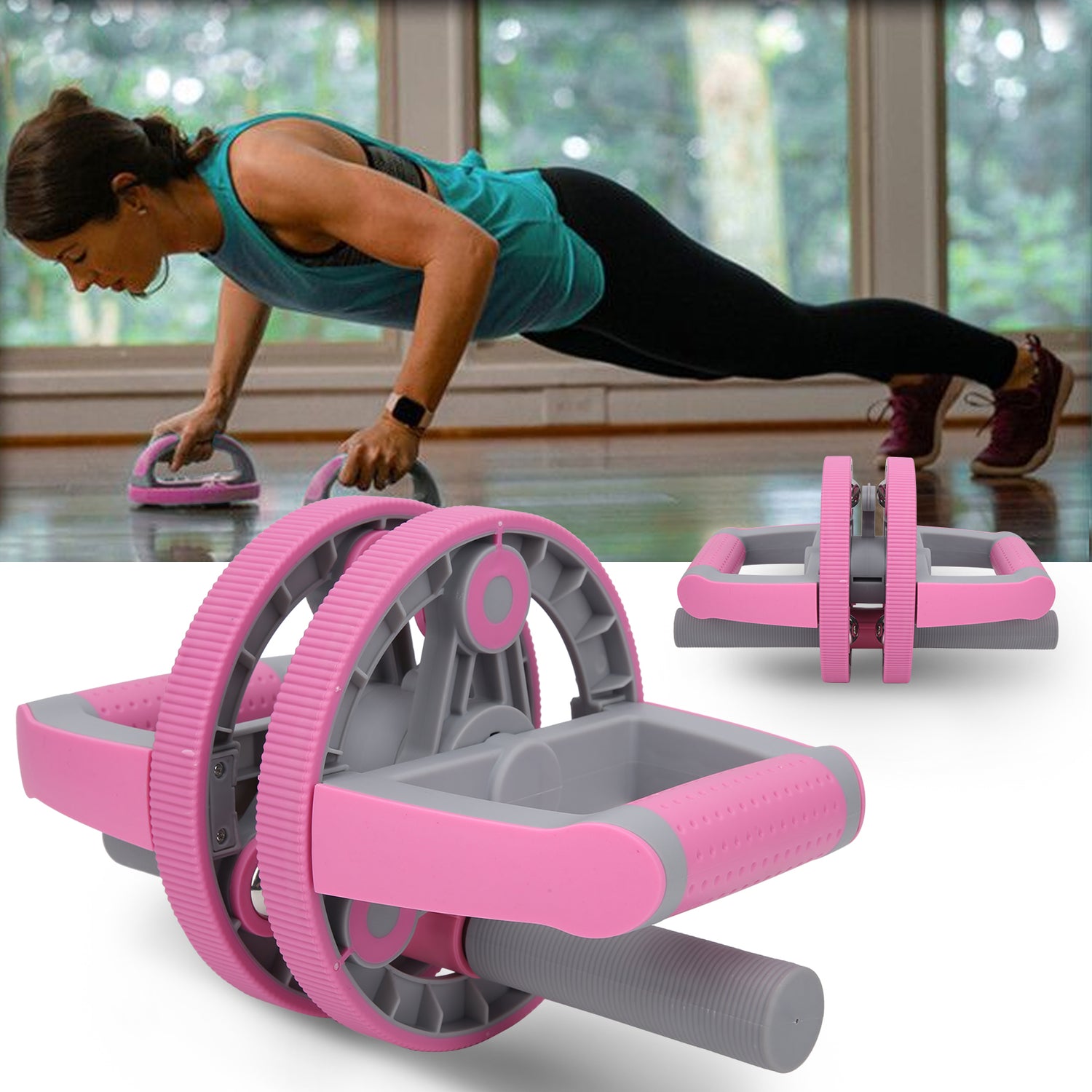Copper Hecuba abdominal wheel and pull strap gym fitness training set with handles and workout accessories on a neutral background.