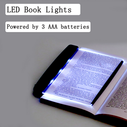Lilac Milo portable LED tablet book light illuminating pages for reading at night with adjustable brightness.