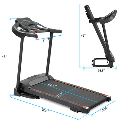 Lilac Milo compact folding treadmill with motorized running surface, black frame, and control panel for home jogging workouts.