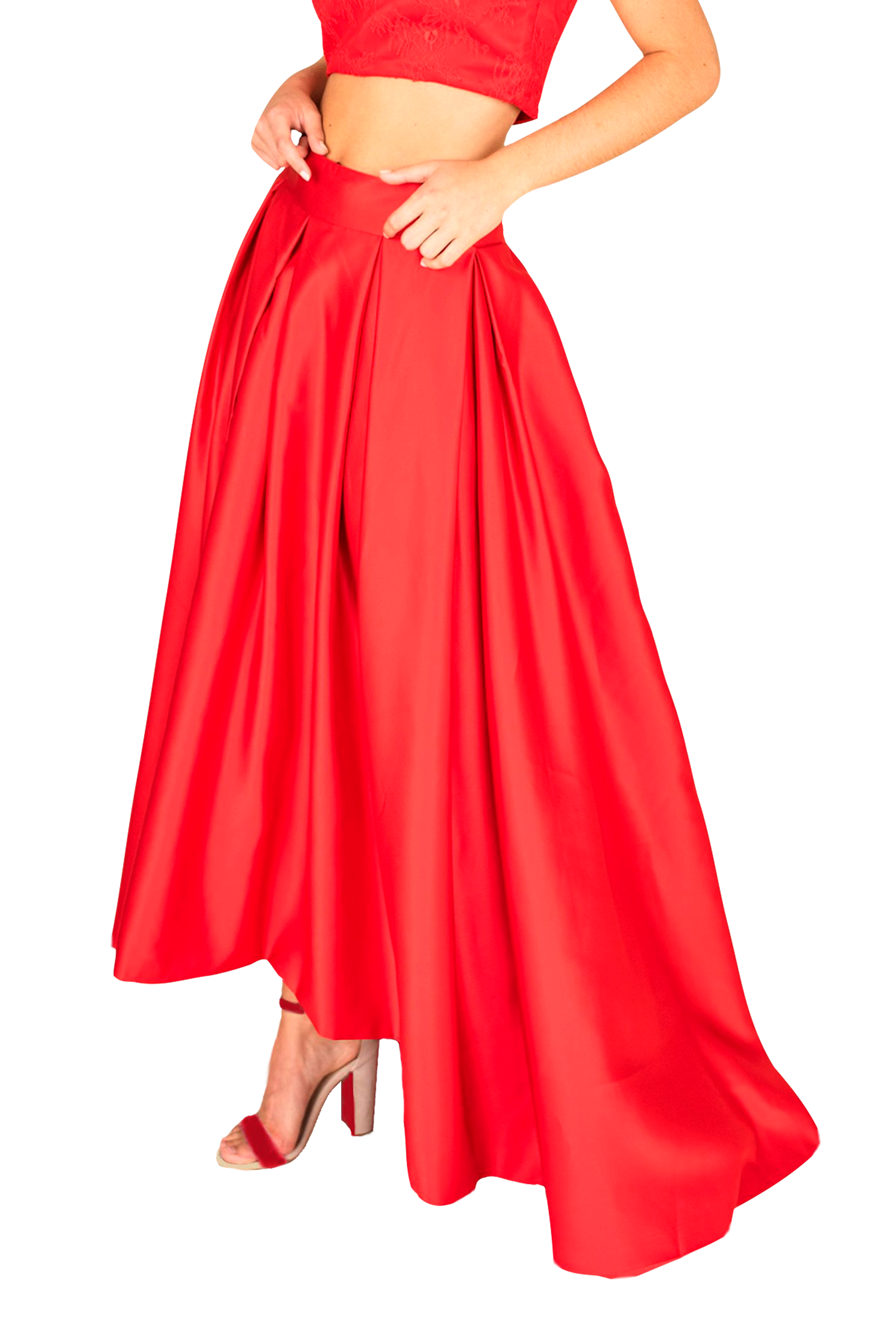 Gray Eos formal train skirt and lace top combo, elegant women&