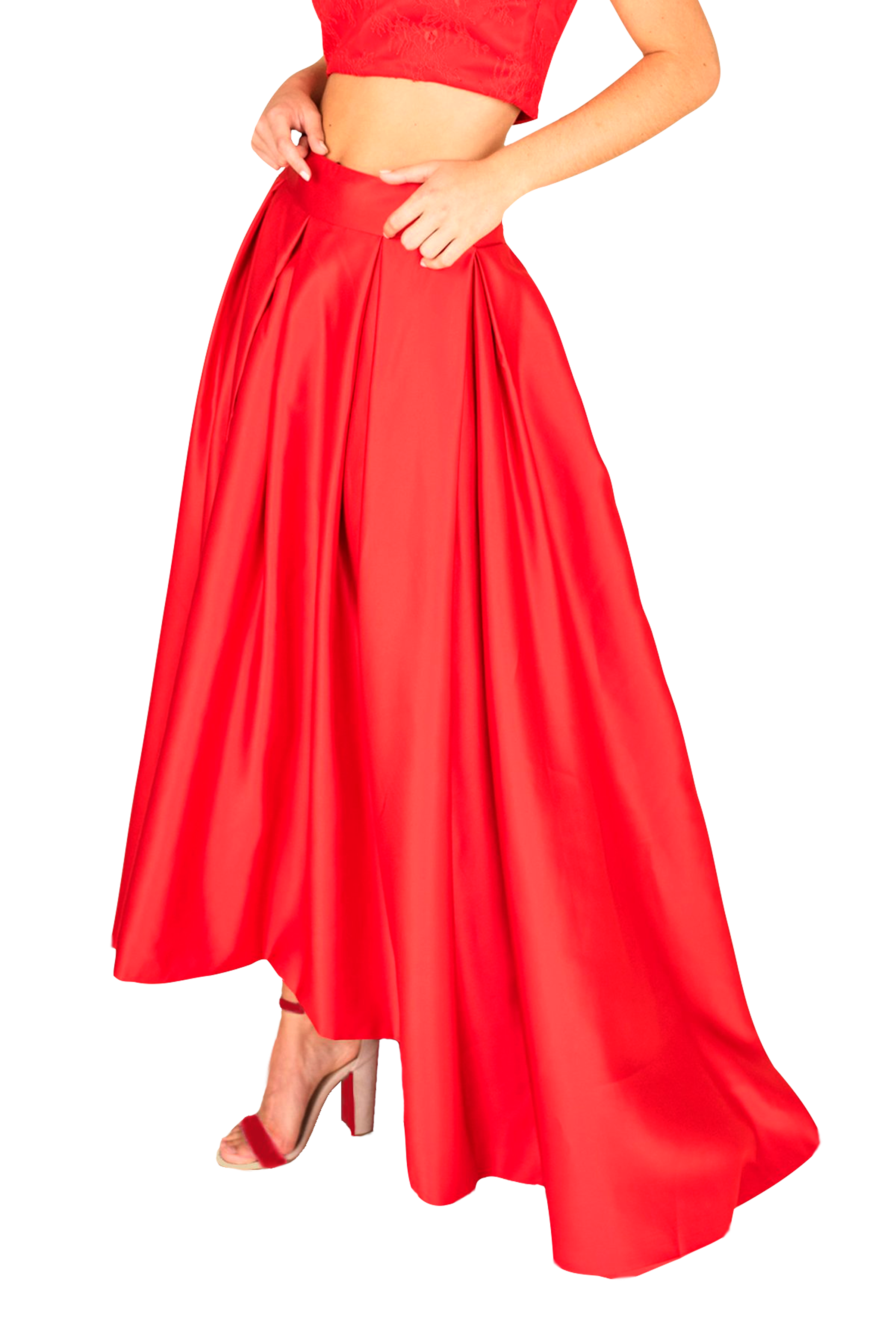 Gray Eos formal train skirt and lace top combo, elegant women&