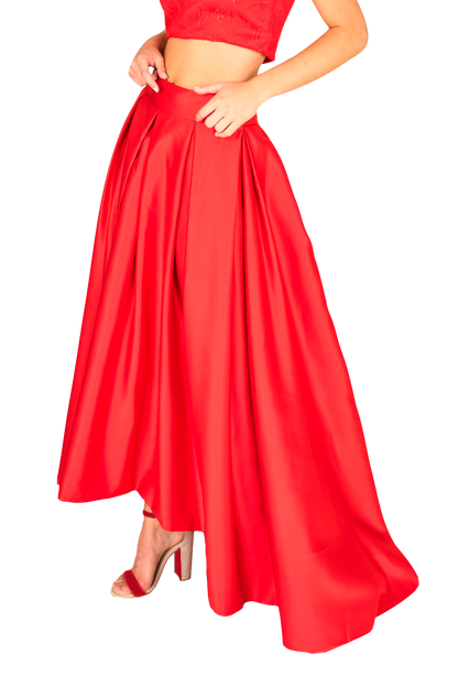 Gray Eos formal train skirt and lace top combo, elegant women&