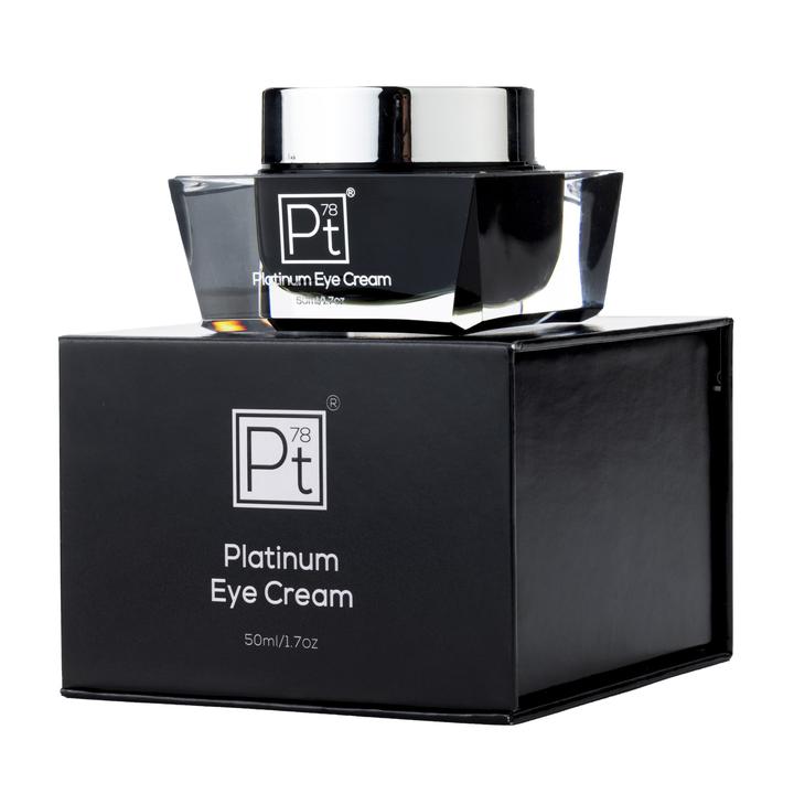Amaranth Daisy Platinum Eye Cream jar with silver lid and sleek packaging, ideal for skincare and eye area rejuvenation.