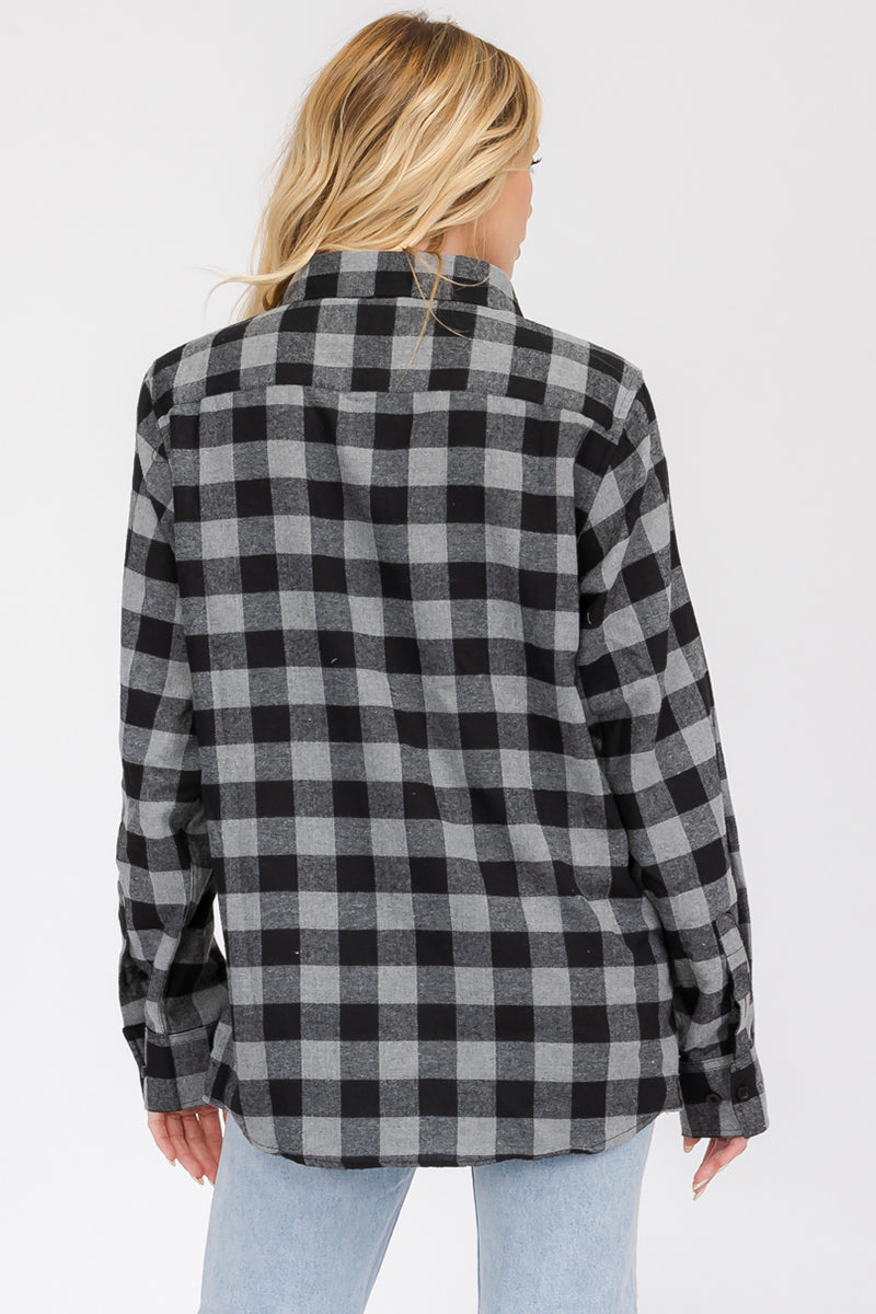 Lime Milo oversized boyfriend plaid checkered flannel blouse, casual tops and blouses, featuring a classic checkered pattern and relaxed fit.