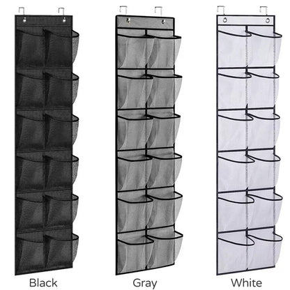 Turquoise Pandion over door shoe organizer with 12 pockets for closet storage, hanging shoe rack for easy organization.