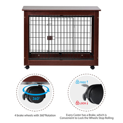 Teal Simba 39-inch furniture style pet dog crate cage end table showing wooden finish and secure door design.
