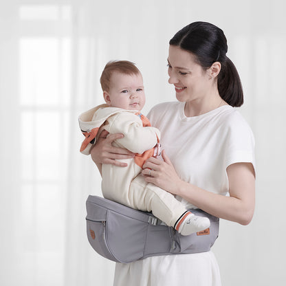 Maroon Chronos ergonomic hip seat with cushion for parenthood, featuring a comfortable padded seat and adjustable straps.