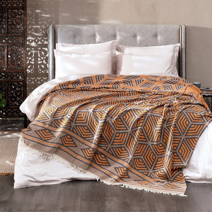 Olive Rose Ela Soft Jacquard Cotton Bedspread showing intricate pattern and soft texture on a neatly made bed.