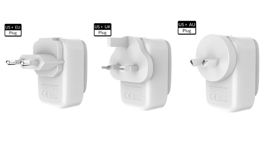 Teal Simba 4-port travel USB charger with LED lamp for iPhone and Samsung devices, compact mobile and laptop accessory.