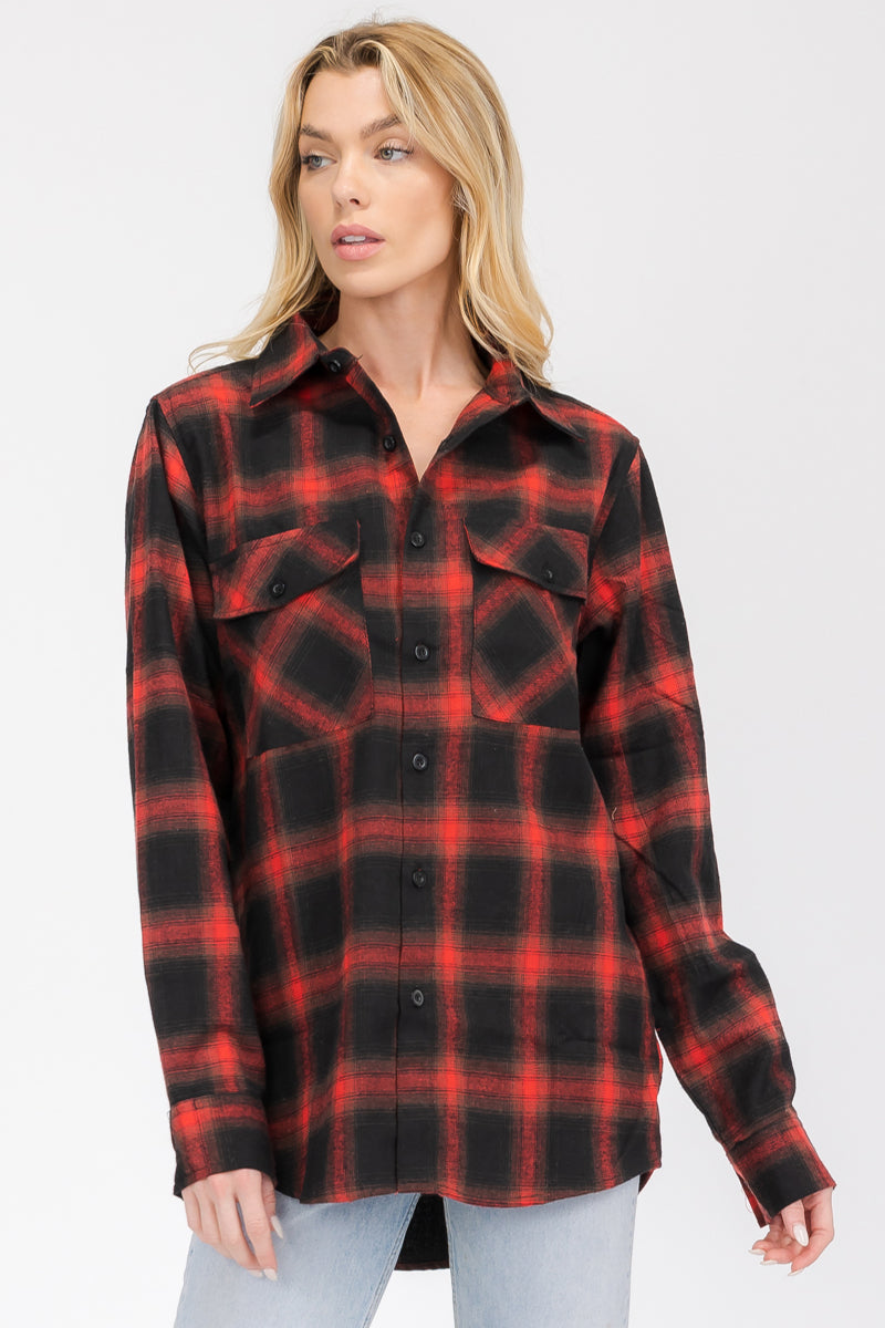 Lime Milo oversized boyfriend plaid checkered flannel top with a relaxed fit and classic pattern, perfect for casual styling.