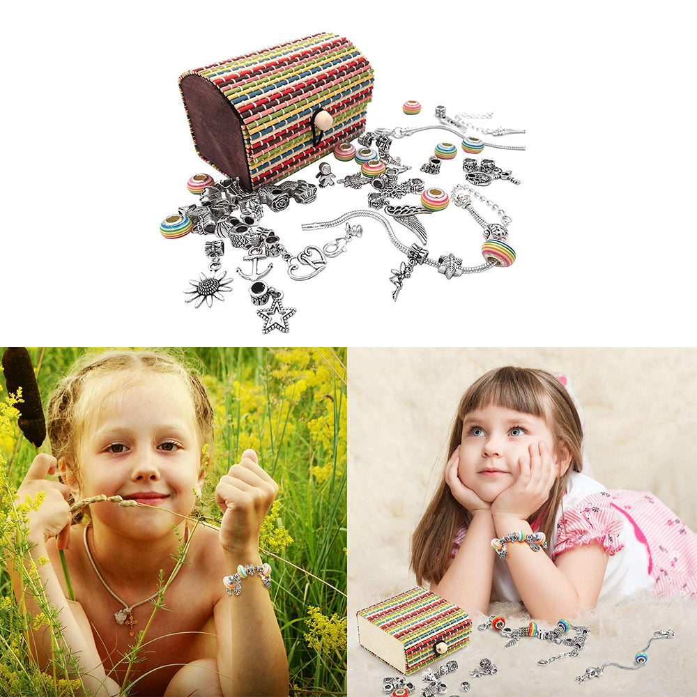 Teal Simba charm bracelet making set for girls with pendants, stones, and charms for creating personalized bracelets.