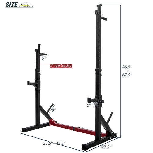 Lilac Milo adjustable barbell rack and squat stand with multi-function dipping station for strength training and weightlifting.