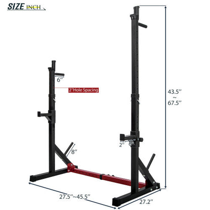 Lilac Milo adjustable barbell rack and squat stand with multi-function dipping station for strength training and weightlifting.