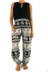 Black Elephant print boho pants for women, featuring a relaxed fit and hippie style, perfect for yoga and casual wear.