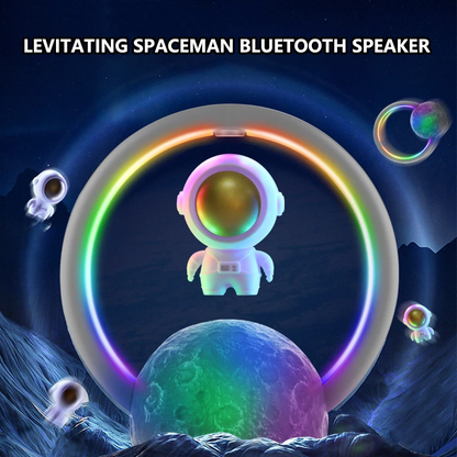 Lilac Milo Magnetic Levitation Astronaut Bluetooth Wireless Speaker floating with illuminated base, showcasing sleek tech accessory design.