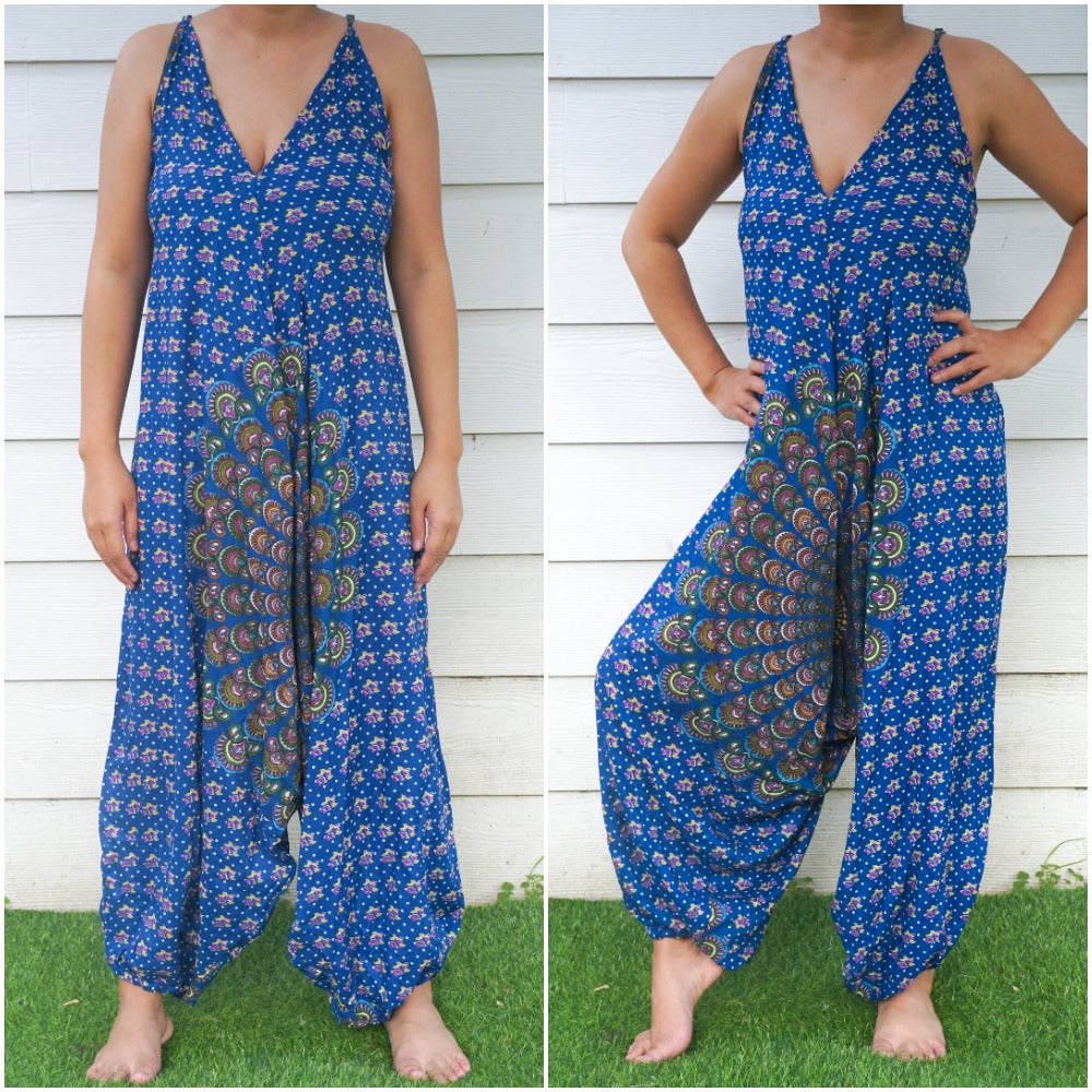 Tan Smokey Chakra Hippie jumpsuit, boho romper with vibrant festival-inspired patterns and relaxed fit, perfect for bohemian style.