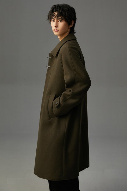 Carmine Juneberry Winter Elegance wool coat with tailored fit, featuring a classic collar and button closure, stylishly displayed.