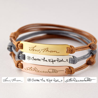 Personalized Green Millie handwriting bracelet featuring a handwritten signature design on a delicate jewelry bracelet.