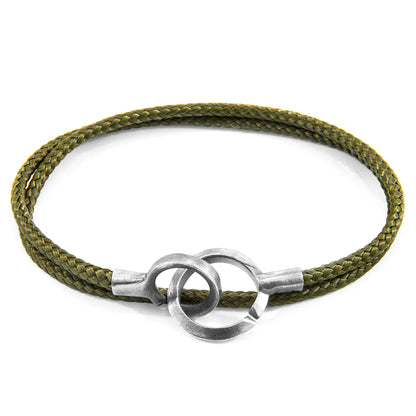 Khaki green Montrose silver and rope bracelet by Magenta Sooty featuring a stylish mixed metal design and nautical-inspired details.