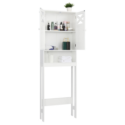 Bathroom double door toilet storage cabinet by Lilac Milo with spacious shelves and a sleek white finish.