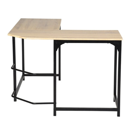 Teal Simba L-shaped wooden computer desk with ample workspace for PC and laptop, ideal for home office or workstation setup.