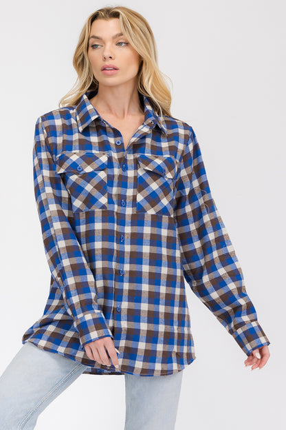 Lime Milo oversized boyfriend plaid checkered flannel top with long sleeves and classic button-down front.