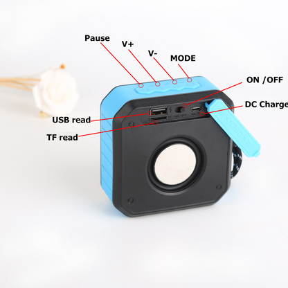 Teal Simba waterproof portable wireless Bluetooth 5.0 speaker for outdoor use, shown with water droplets and compact design.