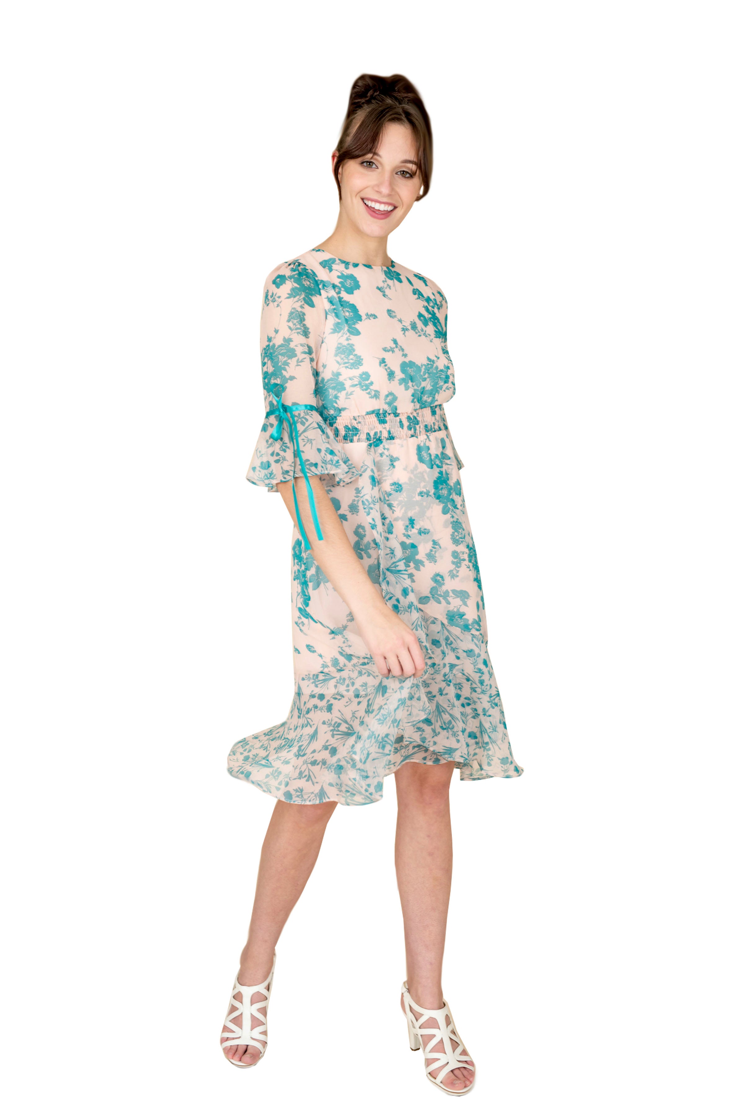 Gray Eos summer floral dress with lightweight fabric, sleeveless design, and vibrant botanical print ideal for warm weather.