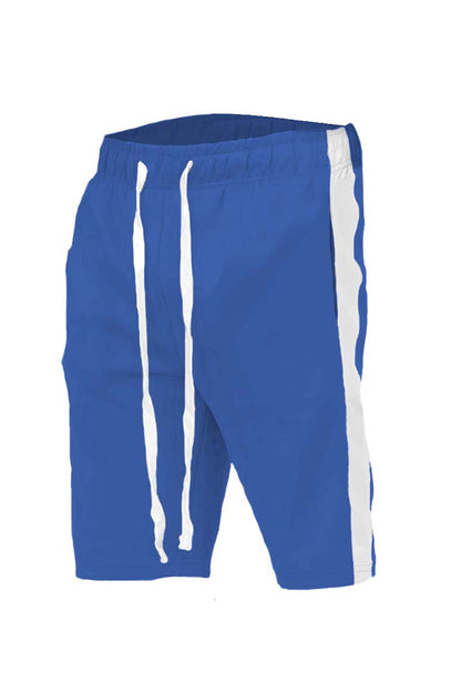 Lime Milo single stripe shorts in lightweight fabric, featuring a relaxed fit and comfortable waistband.