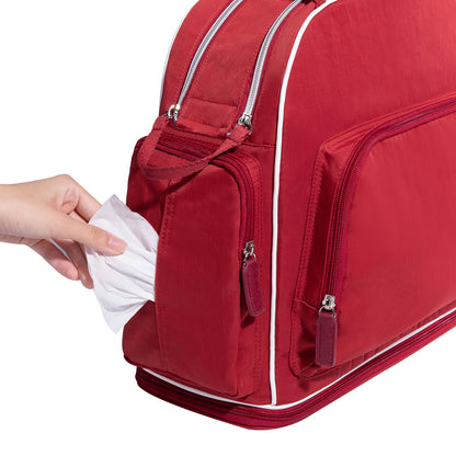 Maroon Chronos large capacity diaper backpack for kids and babies, featuring multiple compartments and comfortable straps.