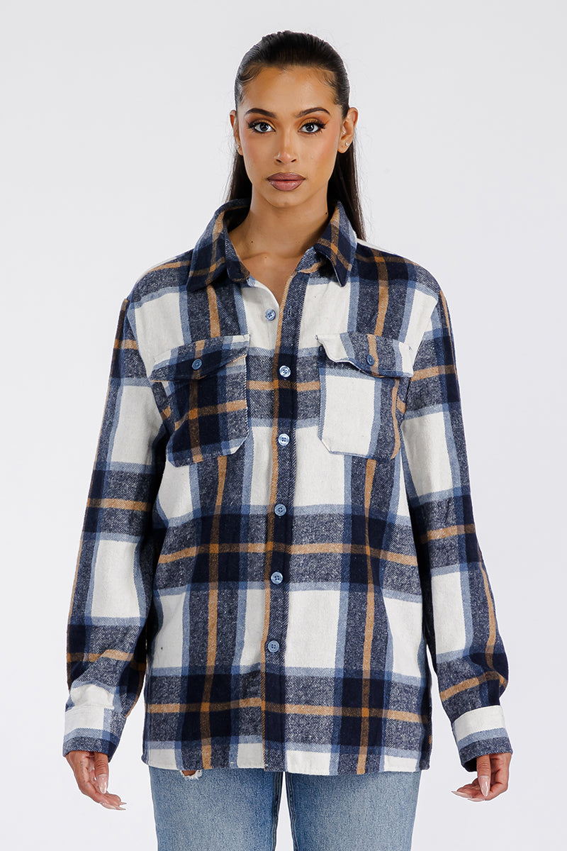 Lime Milo Boyfriend Oversized Soft Flannel Shacket FL506 in gray and white, featuring a relaxed fit and button-front design.