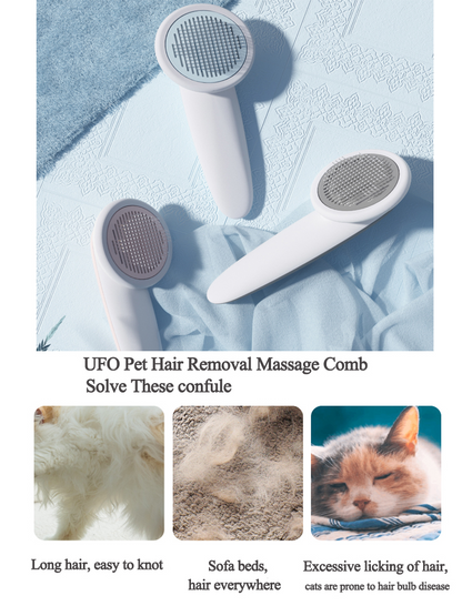 Lilac Milo UFO pet massage comb for cats and dogs, grooming brush with ergonomic design for gentle detangling and massage.