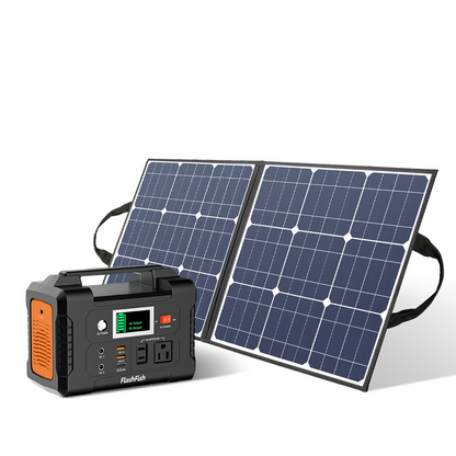 Lilac Milo 200W portable power station with 50W 18V solar panel for outdoor camping and emergency power supply.