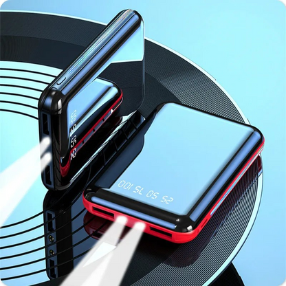 Carmine Juneberry VoltMate 30000mAh Mini Power Bank with USB ports, compact mobile and laptop charging accessory.