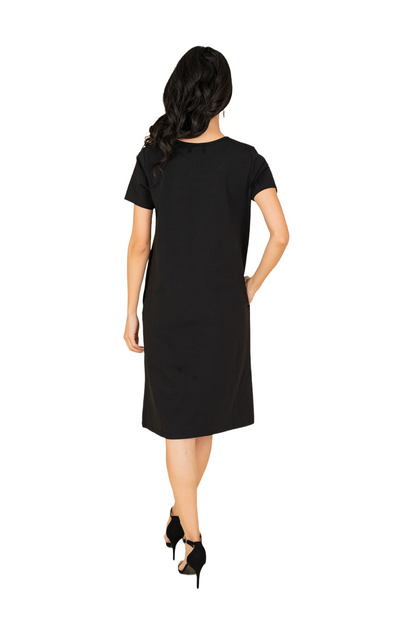 Women’s black dress with pockets by Gray Eos, featuring a stylish and comfortable dress design with practical pocket details.
